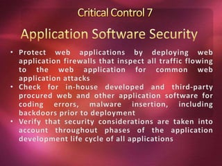 Management network should be seprated from production networkCritical Control 3Wireless Device ControlEnsure that each wireless device connected to the network matches an authorized configuration and security profile
