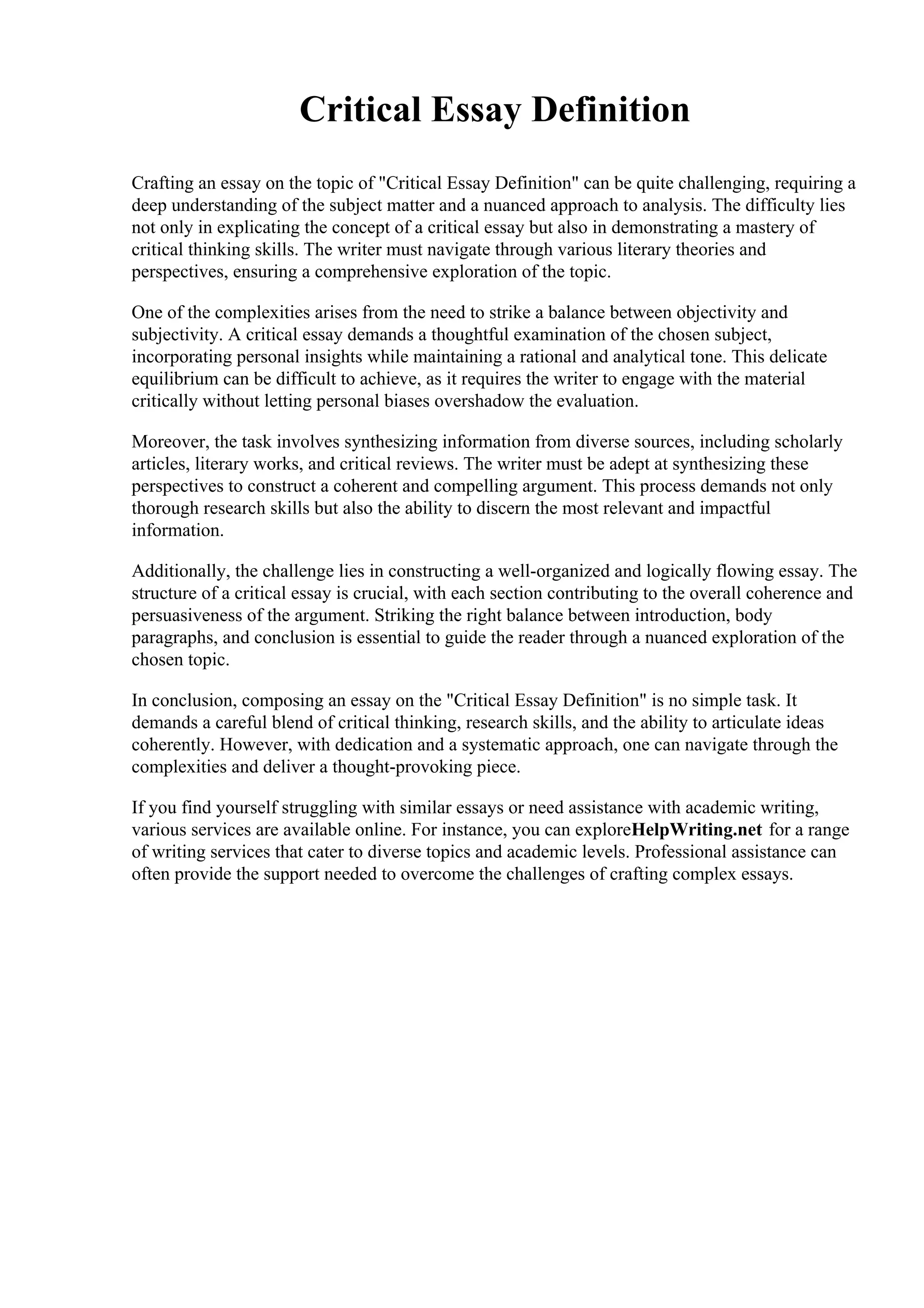 Critical Essay Definition pdf Critical Essay Definition pdf