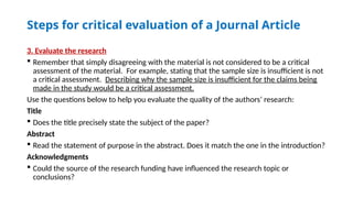 Critical Evaluation of a Journal Article: Understanding the PICO Tool ...