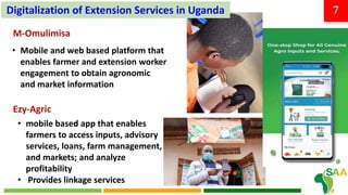 8
8
Akaboxi
• App that enables farmers to digitally conduct
financial transactions (saving and borrowing)
E-Extension Acti...