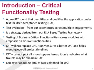Critical functionality testing | PDF