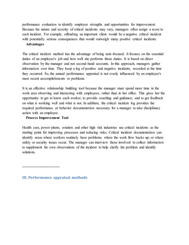 Critical Incident Method Of Performance Appraisal