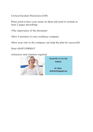 Cip Message Format Critical Incident Protection (CIP)Plans need to have your name o.docx