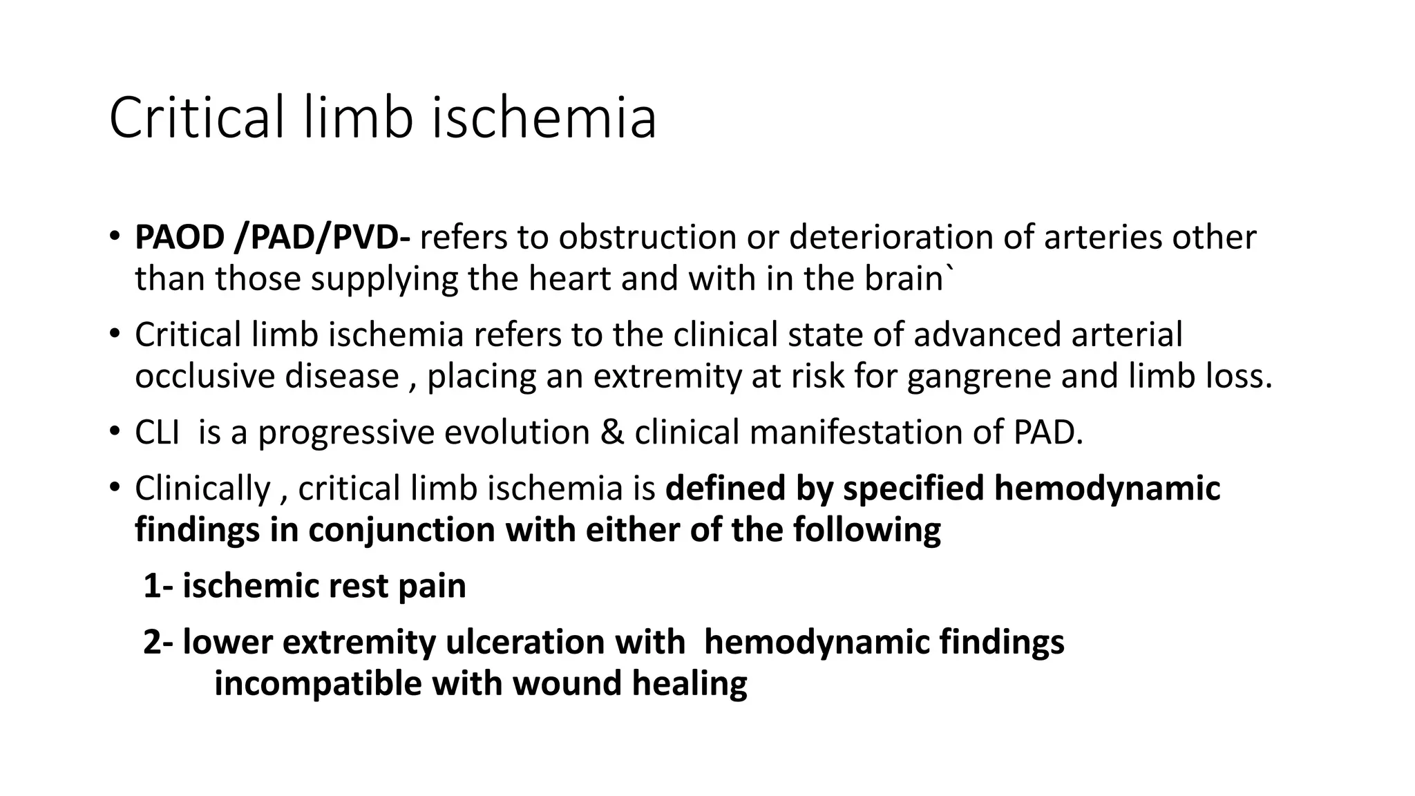 Critical limb ischemia. povd . dr mnr | PPTX