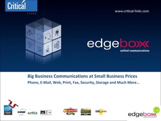 Success Story Big Business Communications at Small Business Prices Phone, E-Mail, Web, Print, Fax, Security, Storage and Much More… 