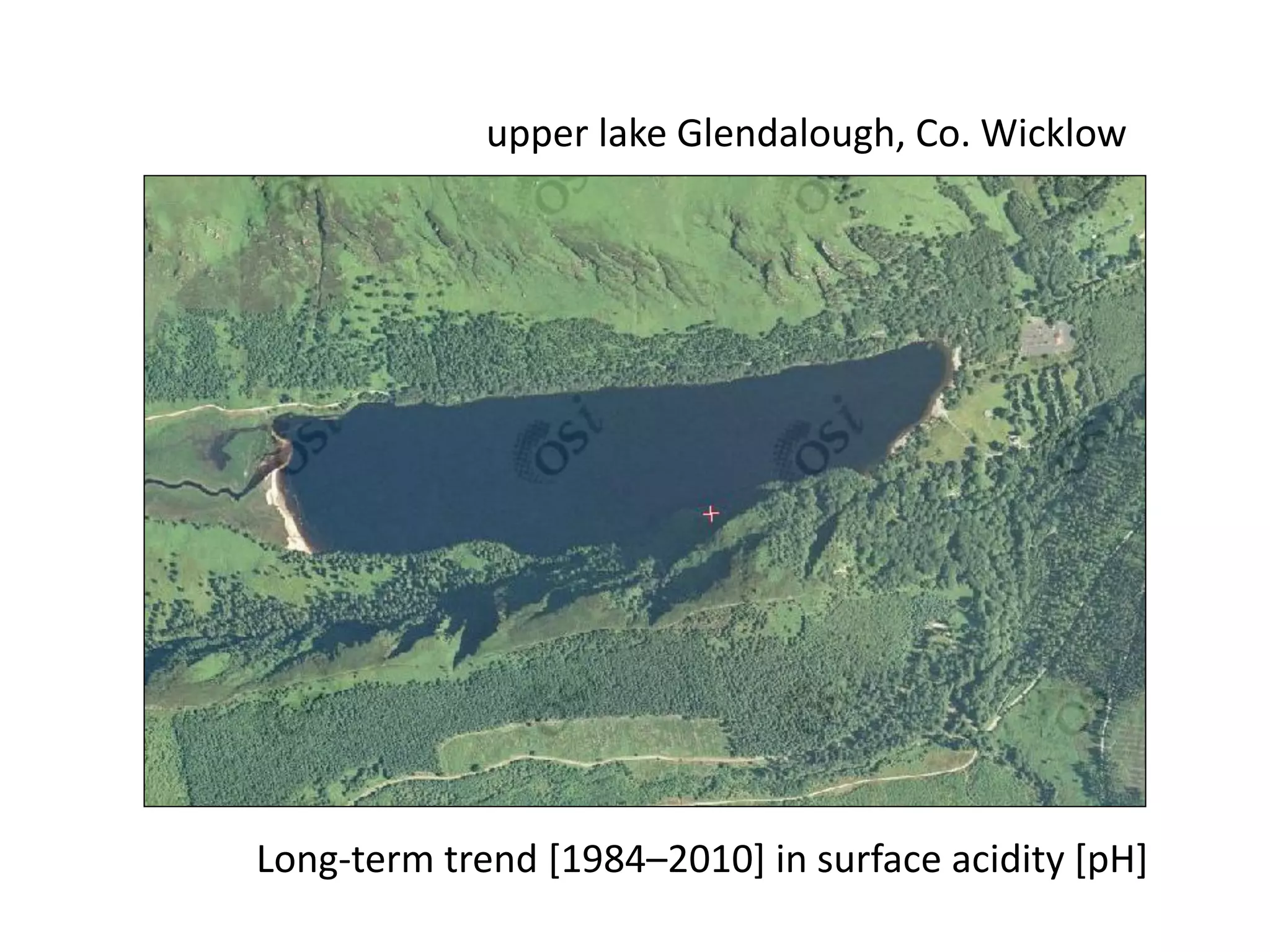 upper lake Glendalough, Co. Wicklow
Long-term trend [1984–2010] in surface acidity [pH]
 