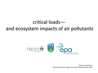 critical loads—
and ecosystem impacts of air pollutants
Clean Air Conference
Wood Quay Venue, Dublin City Council [28 September 2015]
 