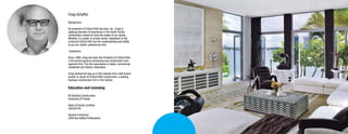 Craig Schaffer
Background
					
As president of Critical Path Services, Inc., Craig is
applying decades of experience in the South Florida
construction market to meet the needs of our clients.
Whether it is public or private sector, negotiated or bid
contracts Critical Path has the understanding and ability
to put our clients’ preferences first.
Experience						
				
Since 1999, Craig has been the President of Critical Path,
a full service general contracting and construction man-
agement firm. The firm specializes in hotels, commercial,
residential and historic restoration.
Craig worked his way up in the industry from chief broom
pusher to owner of Critical Path Construction, a leading
boutique construction firm in the market.
Education and Licensing				
					
BS Building Construction		
University of Florida			
State of Florida Certified 	 	
CGC052781				
General Contractor
LEED Accredited Professional		
 