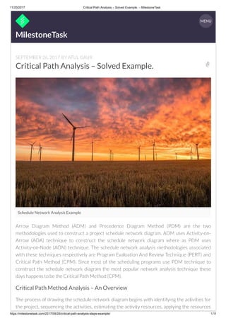 Critical path analysis solved example