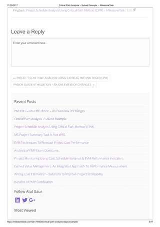 Critical path analysis solved example | PDF