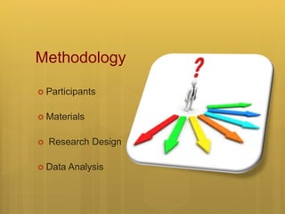 Methodology
 Participants
 Materials
 Research Design
 Data Analysis
 