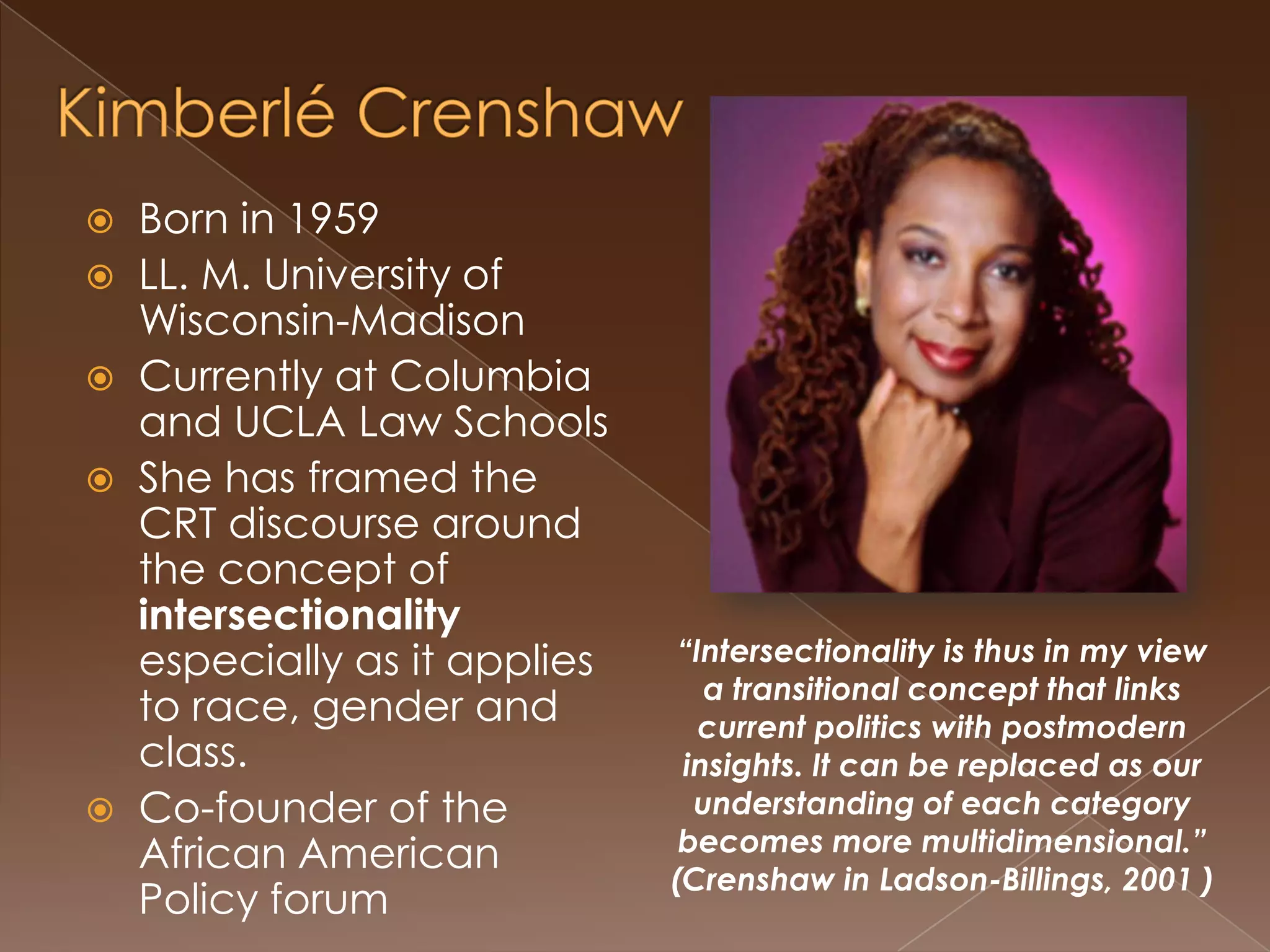 Richard DelgadoUniversity Professor of Law Seattle University School of LawJ.D., University of California at Berkeley, 1974 A.B., University of Washington (Mathematics, Philosophy)Leading commentator on race in the US.“He was the first to question free speech ideology; he and a few others invented critical race theory; and he is both a theorist and an exemplar of the importance of storytelling in the workings of the law” (Stanley Fish).rdelgado@seattleu.edu“Fundamental fairness requires… reallocation of power.” (Delgado, 1996).