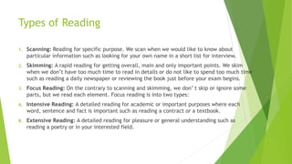 Reading Perusing Scanning Differences Critical reading | PPTX