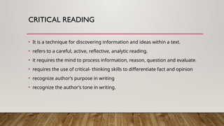Critical Reading in Academic Writing Psychology | PPTX