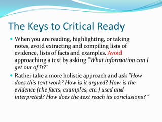 Critical reading as a part of critical writing | PPT