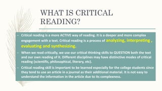 Critical Reading Course Concept | PPTX