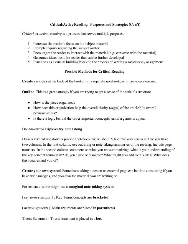 critical reading essay