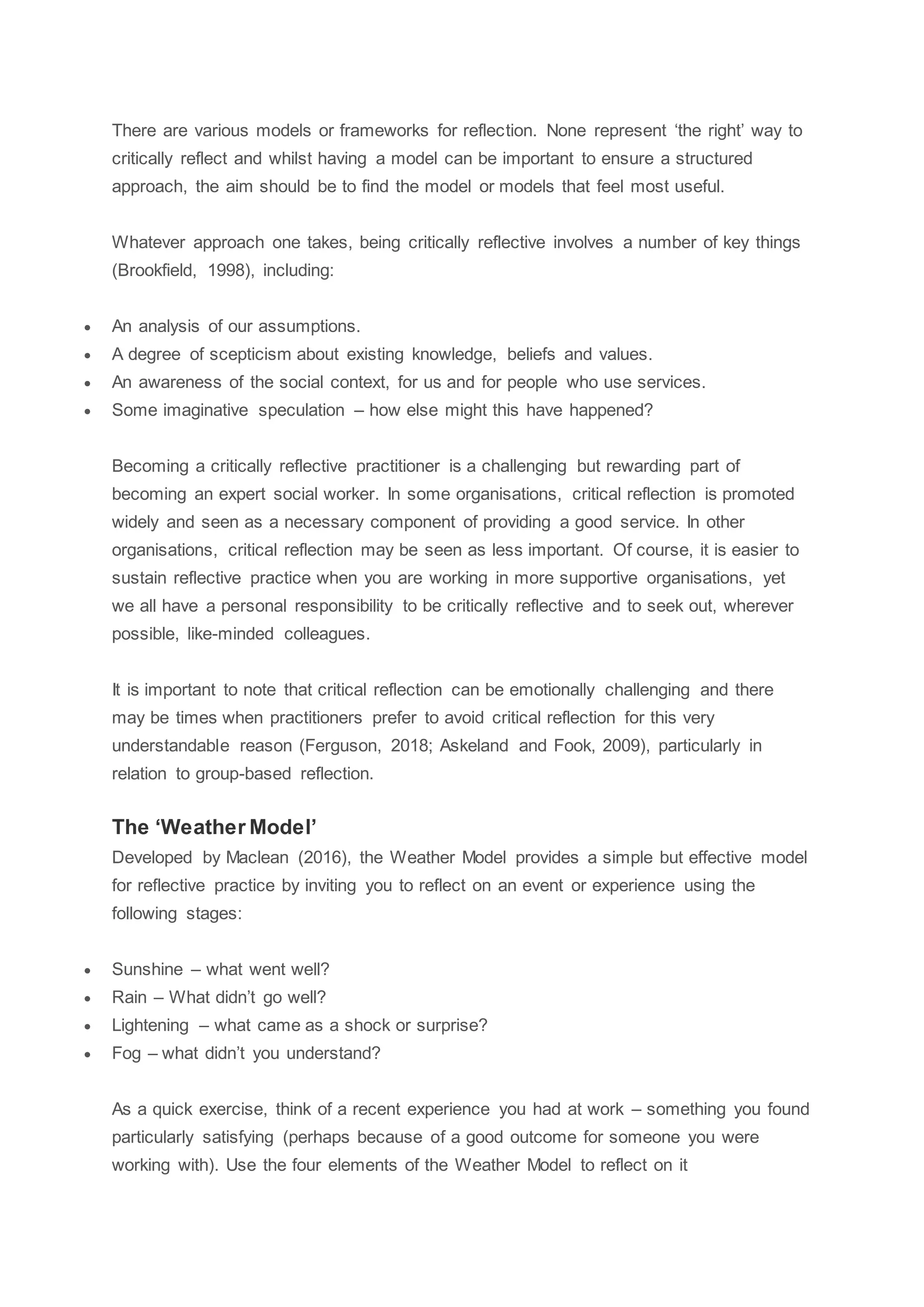 Critical Reflection - how to develop it in your practice | DOCX