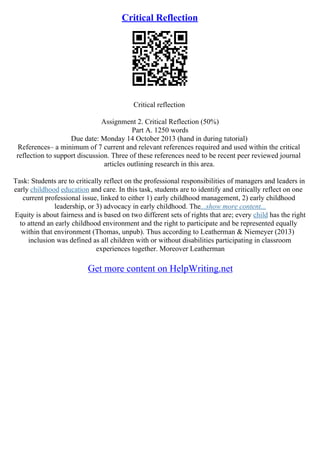Critical Reflection Essay | PDF