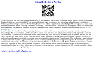 Critical Reflection In Nursing | PDF
