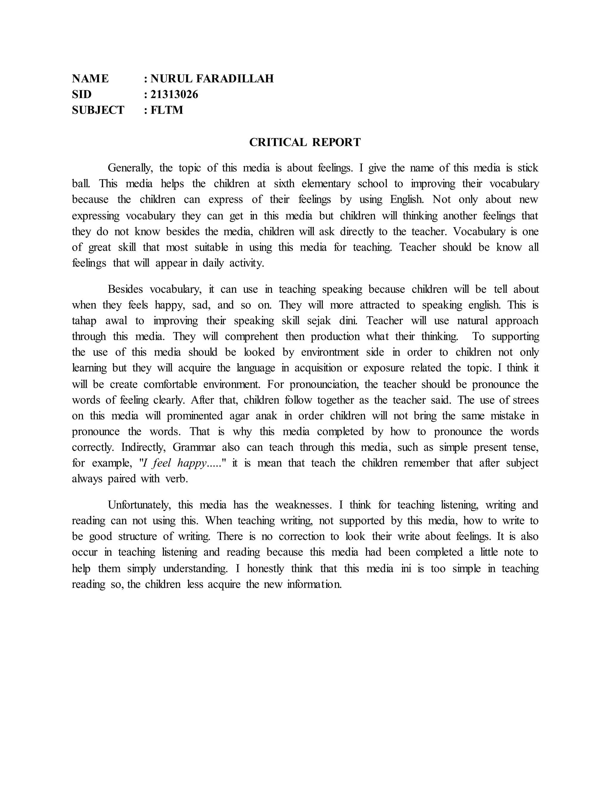 Example of "Critical report" | DOCX
