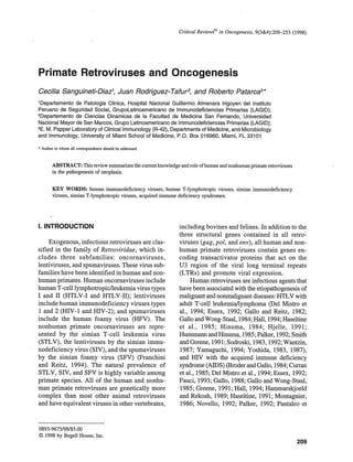Primate Retroviruses and Oncogenesis