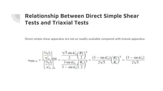 Relationship Between Direct Simple Shear
Tests and Triaxial Tests
Direct simple shear apparatus are not as readily available compared with triaxial apparatus
 