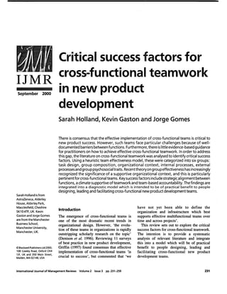 Critical success factors for cross functional teamwork in new product development