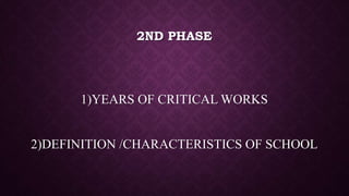 2ND PHASE
1)YEARS OF CRITICAL WORKS
2)DEFINITION /CHARACTERISTICS OF SCHOOL
 