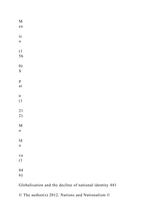 M
ex
ic
o
(1
56
0)
S
p
ai
n
(1
21
2)
M
o
ld
o
va
(1
04
6)
Globalisation and the decline of national identity 481
© The author(s) 2012. Nations and Nationalism ©
 