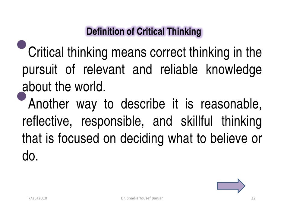 critical thinking application paper definition