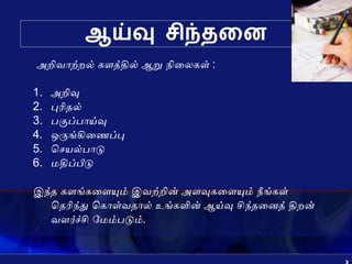 Critical thinking in Tamil by S.Lakshmanan Psychologist | PPT