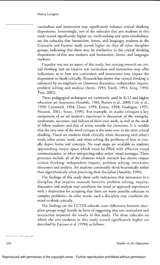 facione critical thinking dispositions California critical thinking dispositions inventory (cctdi) to measuring ct as it applies to nursing, stone, davidson, evans, and hansen (2001) surveyed 338 deans or department chairs from nln accredited baccalaureate schools of nursing. facione critical thinking dispositions California critical thinking dispositions inventory (cctdi) to measuring ct as it applies to nursing, stone, davidson, evans, and hansen (2001) surveyed 338 deans or department chairs from nln accredited baccalaureate schools of nursing.