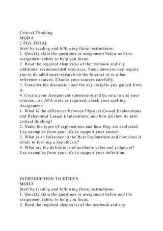 Critical Thinking MOD 82 PGS TOTALStart by reading and follo.docx