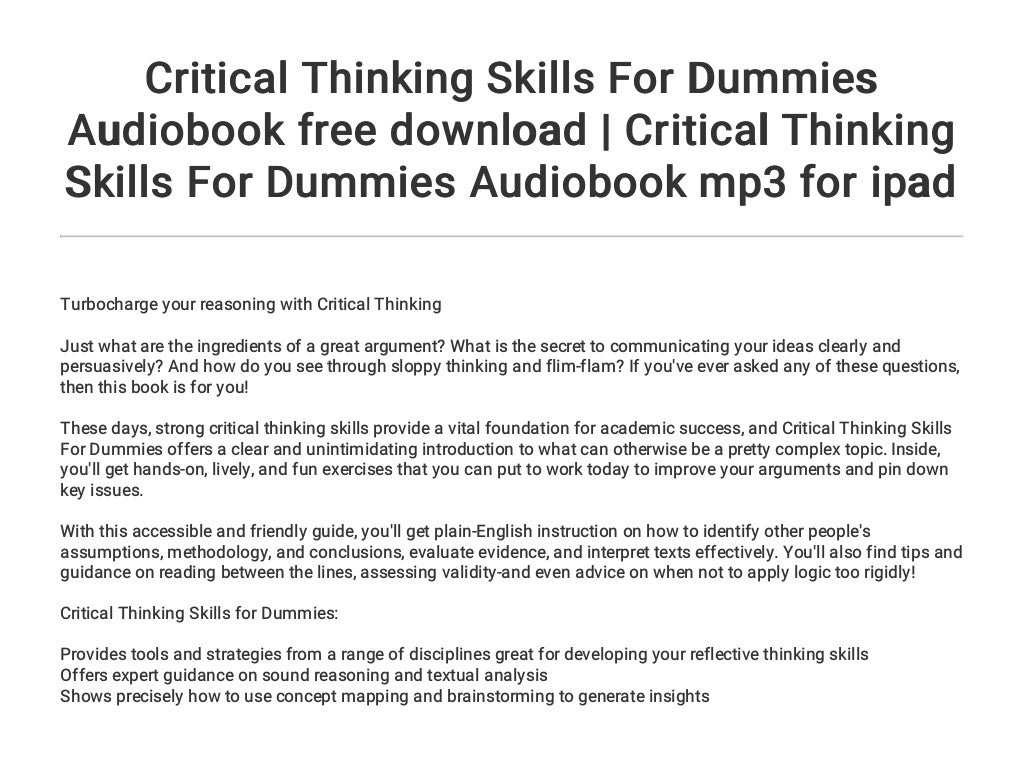 Critical Thinking Skills For Dummies Audiobook Free Download Critic 