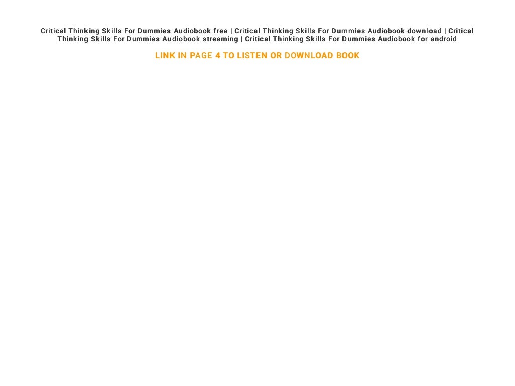 Critical Thinking Skills For Dummies Audiobook Free Download Critic 