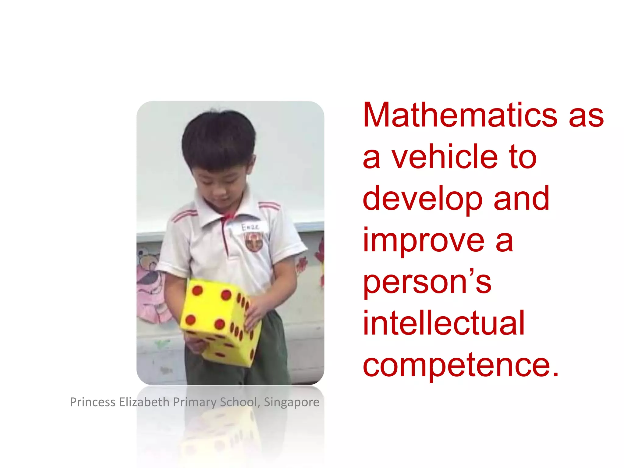 Mathematics as a vehicle to develop and improve a person’s intellectual competence.Princess Elizabeth Primary School, Singapore