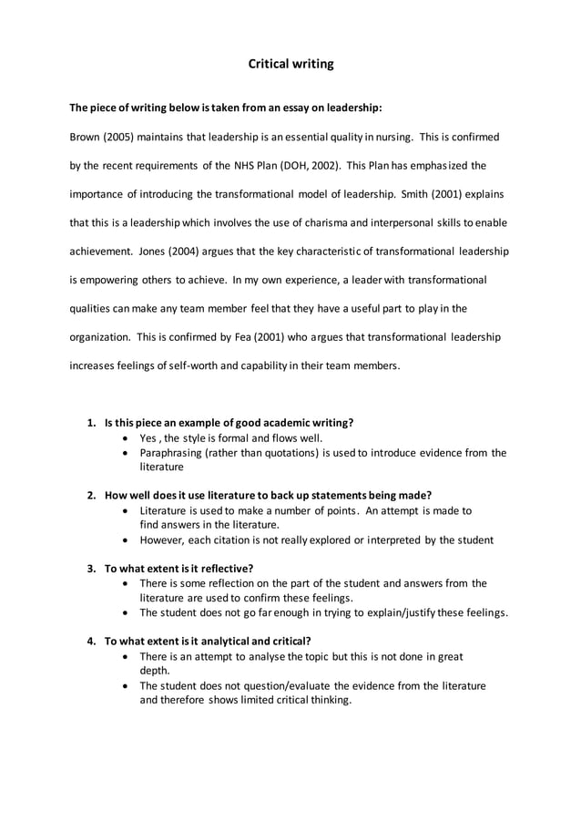 Critical writing examples | PDF