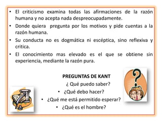 JUICIOS ANALITICOS A PRIORI JUICIOS SINTÉTICOS A POSTERIORIExplicativo: aquella frase o juicio que no aporta datos en su predicado. Lo que dice el predicado ya está incluido en el sujeto. Se sabe razonando.Ej.: El triángulo tiene tres ángulos.Ej.: Todos los cuerpos son extensos.Amplificativo: Aquella frase o juicio que aporta datos nuevos gracias a la experiencia.Ej.: Todos los cuerpos son pesados.Ej.: Mi vecino vive con su esposa pelirroja.
