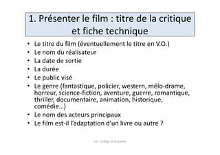 Ecrire une critique de film  PPT