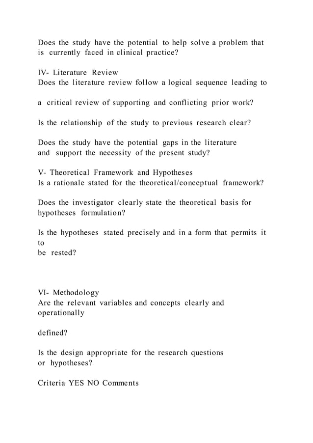 criteria for critiquing a research report slideshare