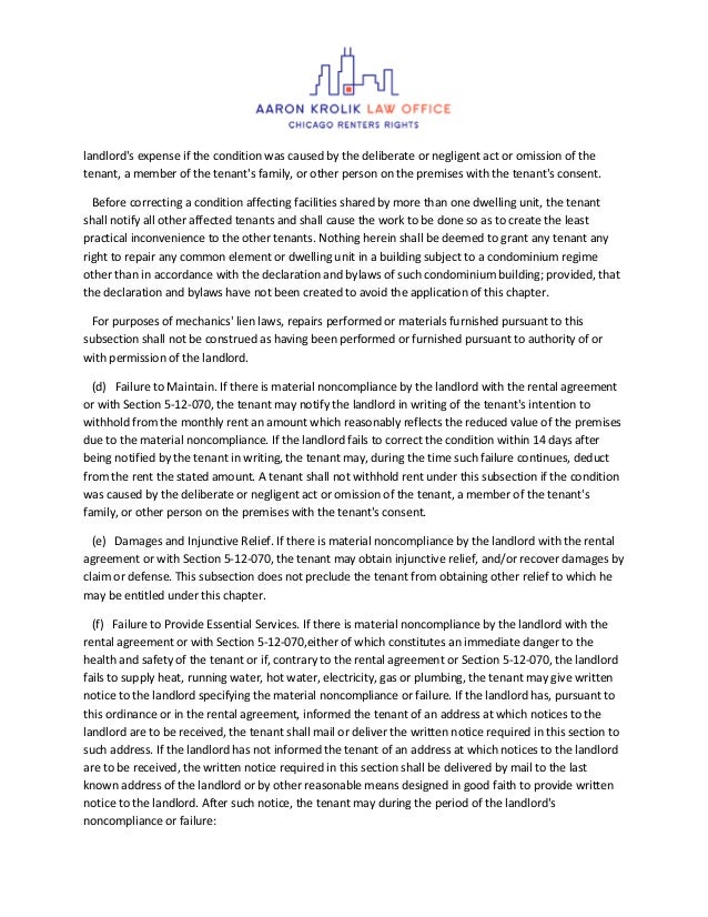 Chicago Residential Landlord & Tenant Ordinance Full Version Aaron