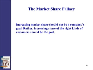 The Market Share Fallacy Increasing market share should not be a company’s goal. Rather, increasing share of the right kinds of customers should be the goal. 