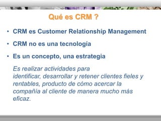 Hablemos de las Relaciones con los ClientesPara las empresas siempre ha sido esencial la relación con el cliente: conocer su nombre, sus preferencias y atenderlo con una cordialidad que le invite a volver.Pero a medida que un negocio crece, resulta cada vez más difícil relacionarse personalmente con todos y cada uno de sus clientes. Es posible que el propietario se dedique más a las operaciones que al trato comercial. Quizá los directivos pasen más tiempo gestionando asuntos que afectan a los empleados y su interacción con los clientes sea más escasa.Sin embargo, una administración eficaz de las relaciones con esos clientes es clave para lograr el éxito.