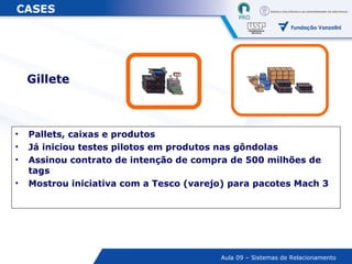 Pallets, caixas e produtos Já iniciou testes pilotos em produtos nas gôndolas Assinou contrato de intenção de compra de 500 milhões de tags Mostrou iniciativa com a Tesco (varejo) para pacotes Mach 3 Gillete CASES   