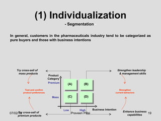 (1) Individualization In general, customers in the pharmaceuticals industry tend to be categorized as pure buyers and thos...