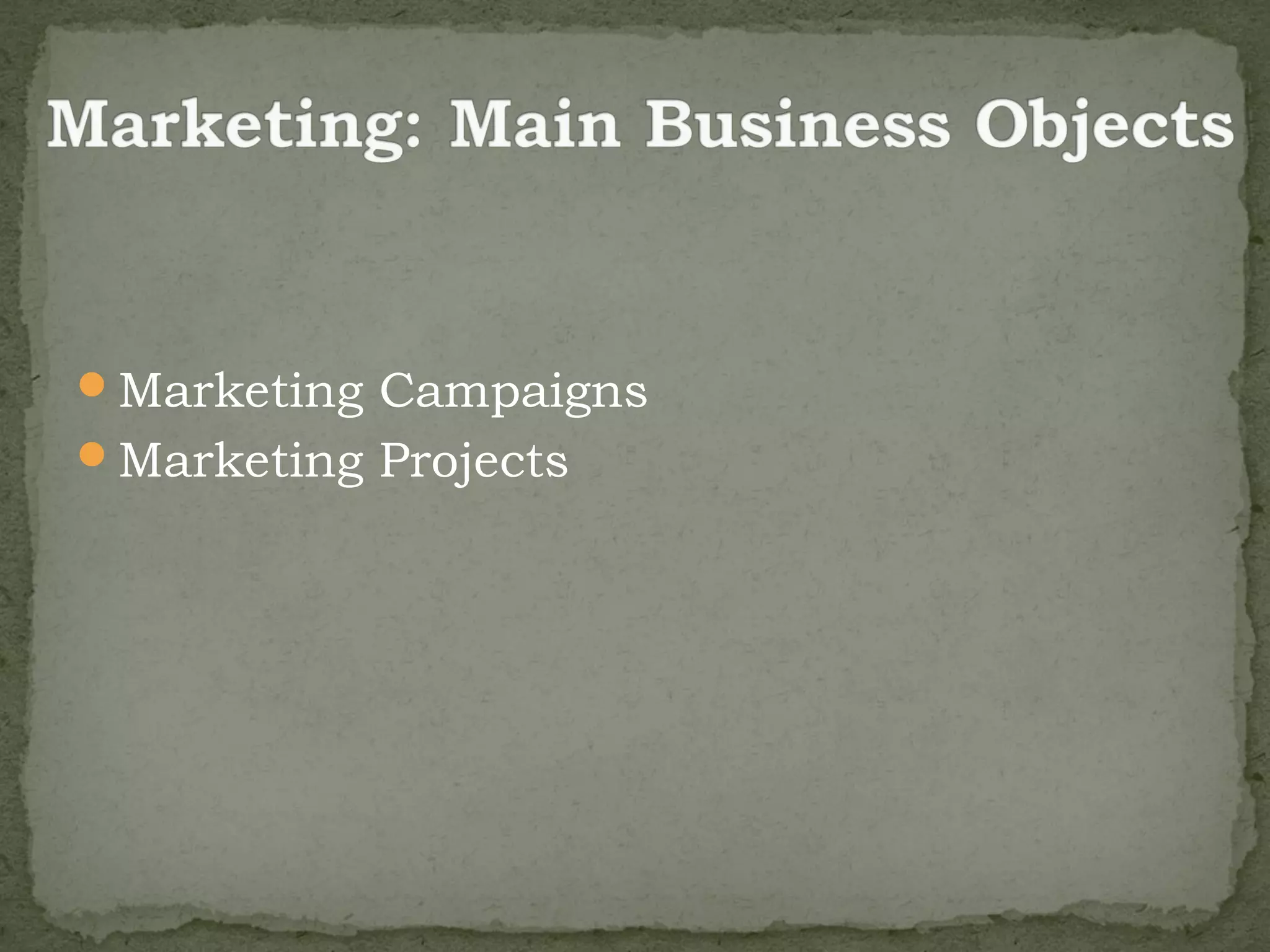 Marketing Campaigns
Marketing Projects
 