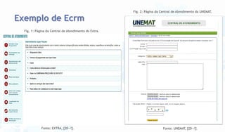 Exemplo de Ecrm

Fig. 2: Página da Central de Atendimento da UNEMAT.

Fig. 1: Página da Central de Atendimento do Extra.

Fonte: EXTRA, [20--?].

Fonte: UNEMAT, [20--?].

 
