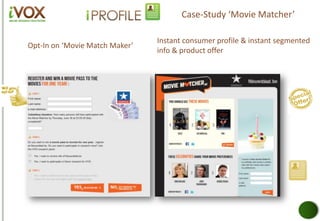 Opt-In on ‘Movie Match Maker’
Instant consumer profile & instant segmented
info & product offer
Case-Study ‘Movie Matcher’
 