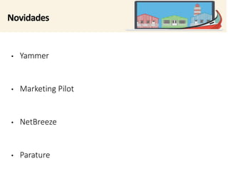Novidades 
• Yammer 
• Marketing Pilot 
• NetBreeze 
• Parature 
 